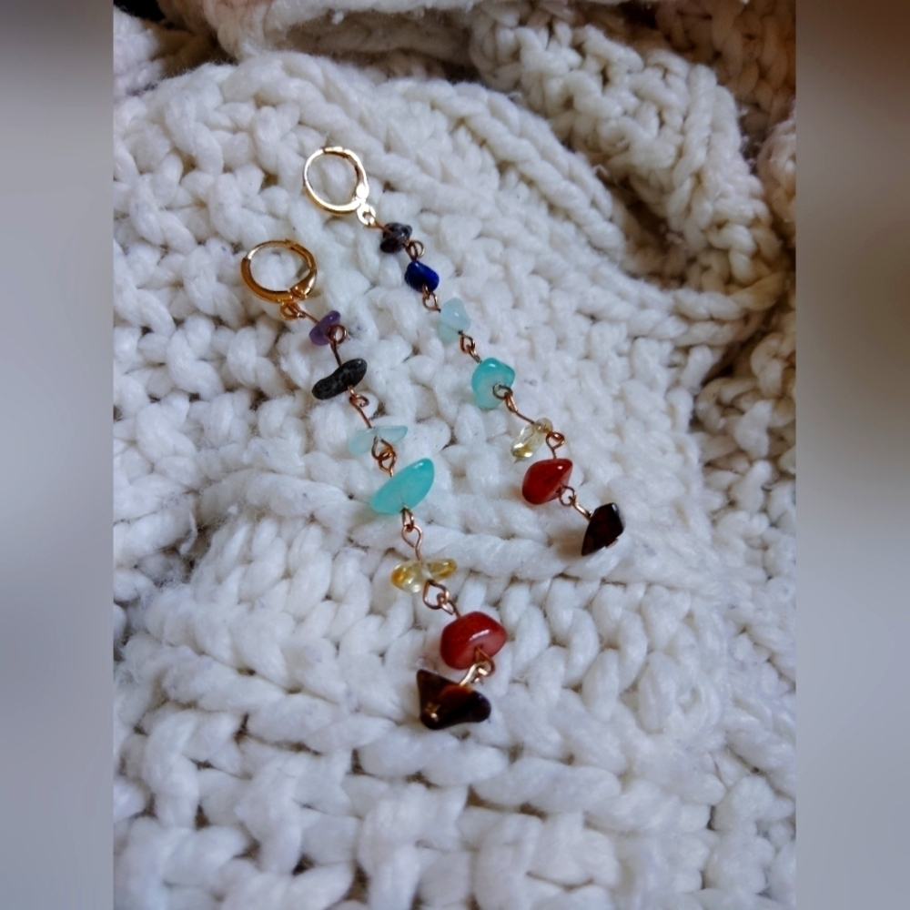 Golden Colorful Dropped Beaded Earrings! NIP